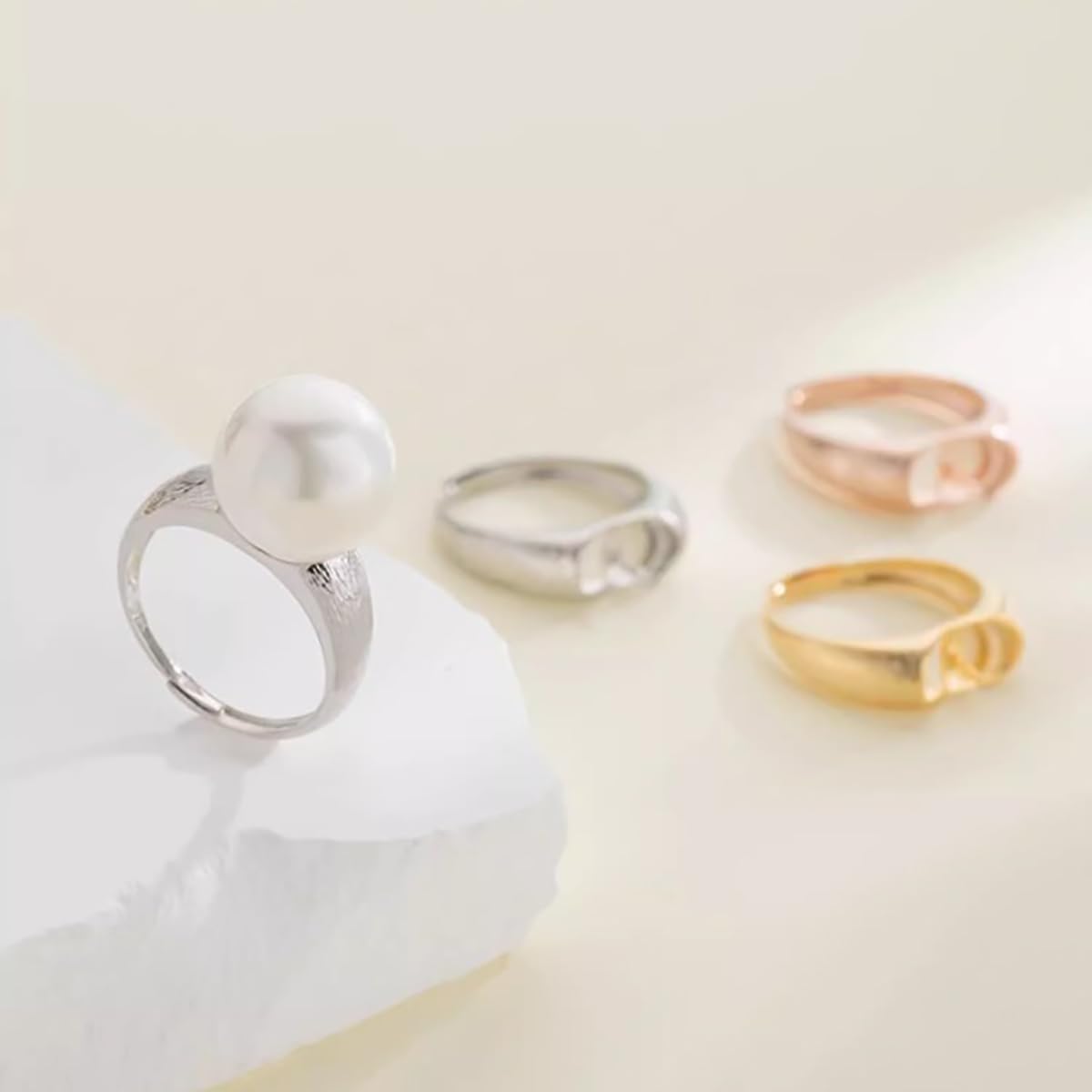 Adjustable Pearl Ring Setting Without Pearl, 925 Sterling Silver Blank Ring Mounting 11-16mm Half Drilled Beads Pearl for Women Jewelry Making