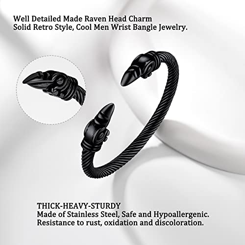 Vikings Raven Crow Bracelet Raven Jewelry Cosplay Viking Arm Rings Bracelet Black Open Cuff Bangle For Men Boys Viking Lover Stainless Steel Jewelry #TOP5
