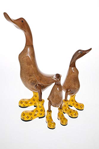 Home Gift Wooden Ducks With Boots, Family Set Of Three, Yellow with Flowers