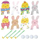 Seenelling Easter Golf Game Mini 17 Pcs Include 8 Bunny and Chicks Green Per Set 4 Putters 4 Balls for 4 Players to Play Easter Yard Game Party Supplies Indoor Outdoor Mini Golf Kit Sets