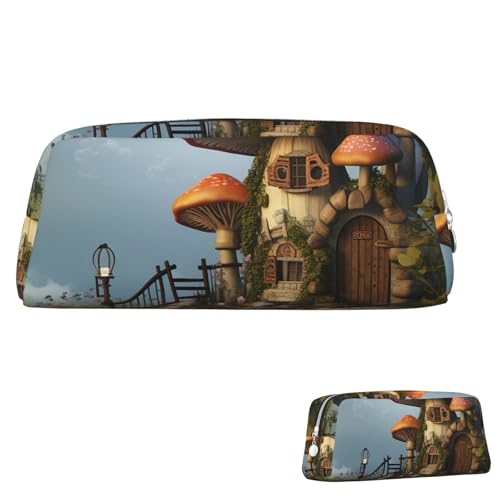 SDTYKHJ 筆箱 きのこ 庭 大 筆袋 携帯 コイン ポーチ 美的 コスメ バッグ レザー メイクバッグ, シルバー, One Size