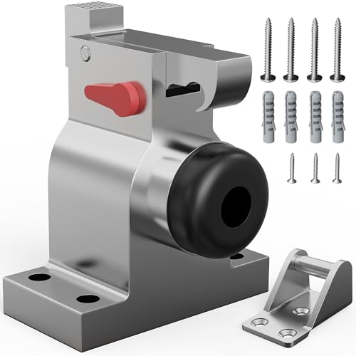 Türstopper aus Aluminium Türfeststeller mit Gummipuffer inkl. Bohrlehre Schrauben & Dübel mit Feststellhaken & Gegenstück für schwere Türen