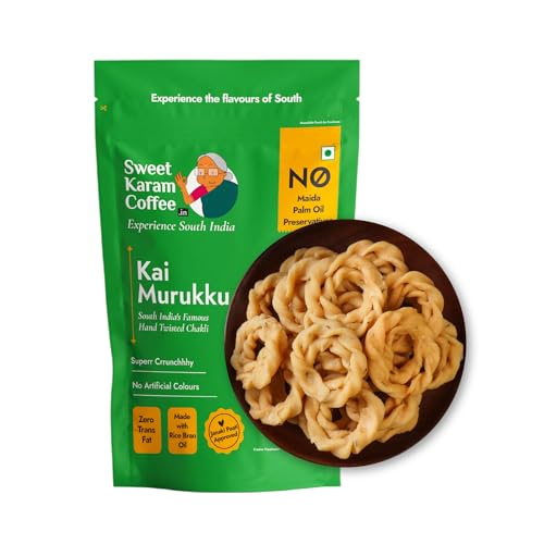 Image of Sweet Karam Coffee Kai Murukku - 150grams | No Palm Oil & Preservatives | Authentic South Indian Hand-Twisted Chakli | Crunchy & Delicious Namkeen | Tea Time Snack | Festive Special