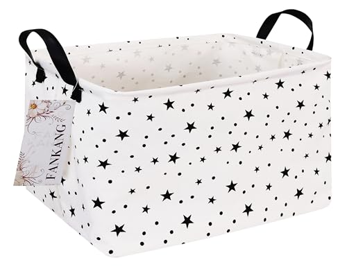 Image of FANKANG Storage Basket,Nursery Hamper Canvas Laundry Basket Foldable with Waterproof PE Coating Storage, Office, Bedroom, Clothes,Toys (Rec-Star)