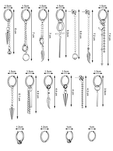 34 Pieces Stainless Steel Dangle Hinged Hoop Earrings Piercing Hoop Huggie Earrings With Long Chain Feather Leaf Dangle #TOP5