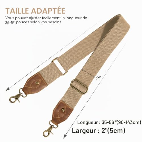 Nefelibata Sangle de Sac à Main en Cuir Crazy Horse de 2 Pouces Large bandoulière réglable de Rechange rétro Couleur Unie pour Sac à Main, Sacs à bandoulière, Sacs à bandoulière – vue 6
