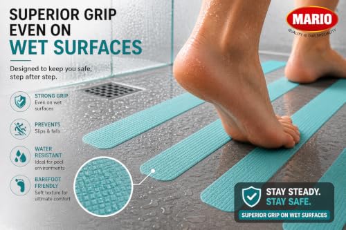 Image of Mario Soft Anti Skid Anti Slip Tape Blue 50mm (2 Inch) x 5m | Soft Surface Non Abrasive Waterproof Grip Tape | Barefoot Friendly Self Adhesive Safety Tape for Bathroom, Stairs & Floor Use Areas