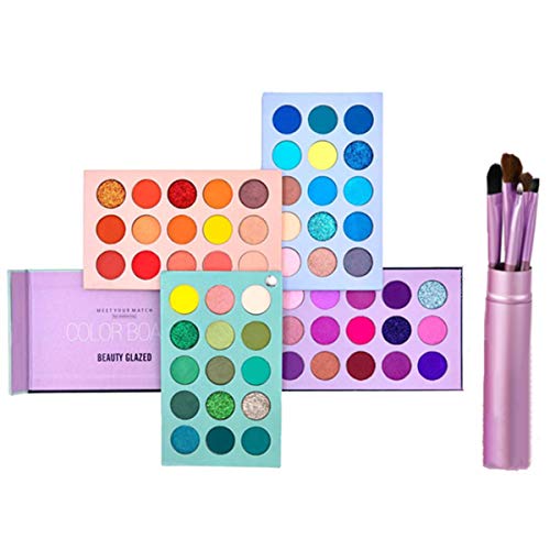 Beauty Glazed Makeup Sets, 60 Farben Lidschatten Palette Hochpigmentierter Schimmer Matt Glitter Makeup Palette mit 5 Stück Professional Makeup Pinsel Set (60 Farben)