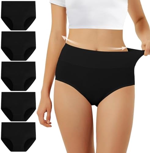 FALARY Unterhosen Damen Baumwolle Hohe Taille 5er Pack Stretch Atmungsaktiv Panties Weich Frauen Unterwäsche