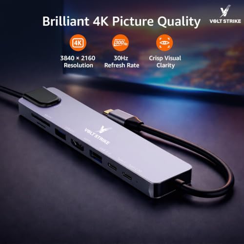 Image of Volt Strike Type C to HDMI Adapter 8 in 1 Multiport USB C Hub, Grey (8)