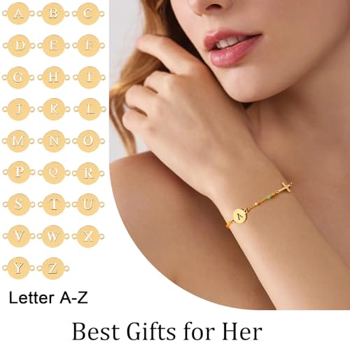 Raicegs Cross Bracelet with Initial 18K Gold Initial Bracelets for Women Teen Colorful Dainty Link Chain Bracelets Christian Gifts for Women Faith Jewelry2