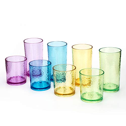 KX-WARE 14-ounce and 20-ounce Acrylic Glasses Plastic Tumbler, set of 8 Multicolor - Hammered Style, Dishwasher Safe, BPA Free by KX-WARE - Used condition - US$16.79