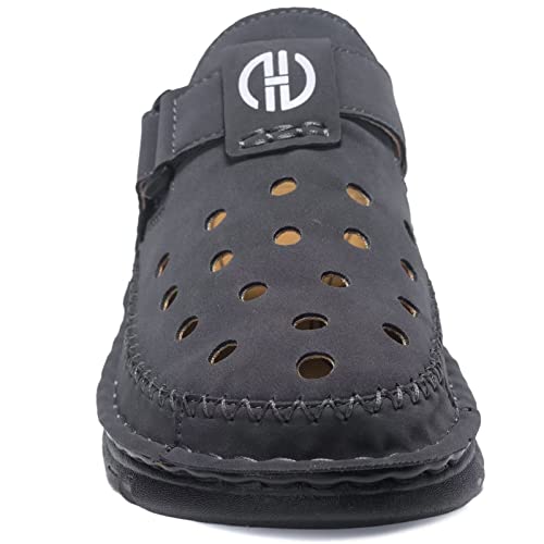 Buguki Clogs Mens Mules Summer Leather Sandals Closed Toe Outdoor Beach Garden Clogs Shoes For Male Dark Grey 41 #TOP3