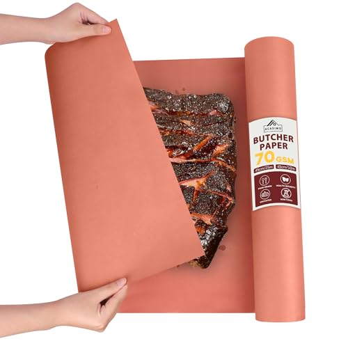 Acasimo Rouleau de papier boucher rose pour barbecue - 45 cm x 10 m - Rouleau de papier kraft - Pour fumoir - Pour barbecue - Fumoir - Poisson - Viande