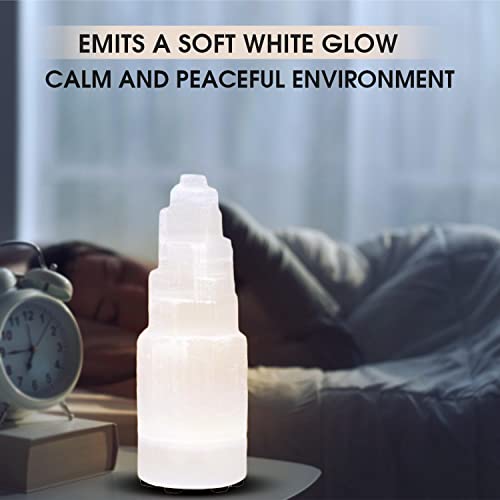 Himalayan Glow WBM Selenite Tower Skyscraper 10cm, Natural Home Decoration & Meditation Crystal Selenite Stone -3 PCS Selenite Lamp, (Pack of 3), White by Himalayan Glow - Image 5