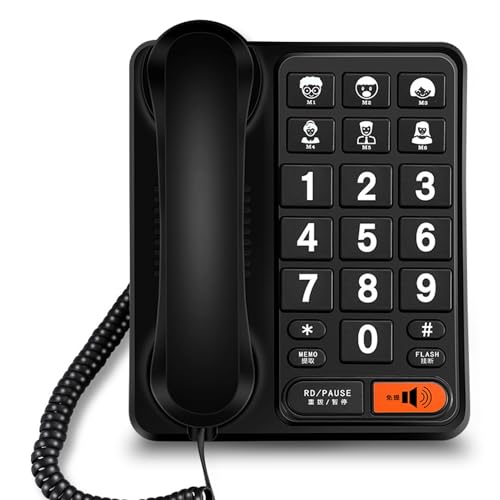 Téléphone filaire noir en ABS avec fonction de recomposition pour la maison