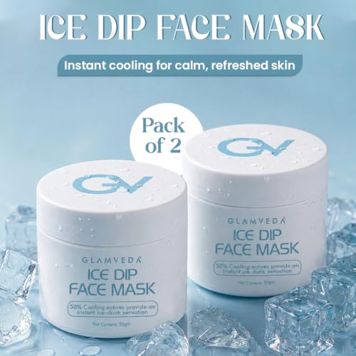 Image of Glamveda Hyaluronic acid Ice Dip Cooling Face Mask | Instant Ice-Dunk Sensation | For Instant Hydration, Skin Tightening & Pore Reduction| Boosts Collagen Production | Skin Brightening face Mask | 50g | Pack of 2