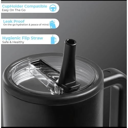 Image of Zephorus Personalized Stainless Steel Tumbler with Handle, 1200ml Capacity, Black Insulated Travel Mug with Straw, Custom Name Design (Black (3rd))