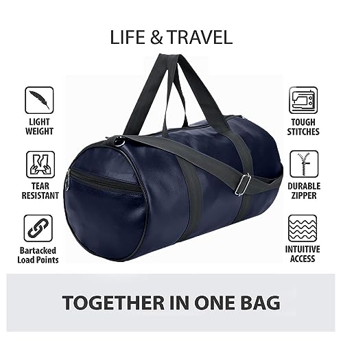 Image of Trendy & Classic Leather Gym Bag for Men & Women with Shoulder Strap Yoga & Travel Duffle Bag for Boys & Girls Outdoor Blue 43cm x 23cm x 23cm