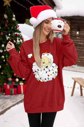For G and PL Blusa feminina de Natal com gola redonda e gola redonda divertida, Vermelho - Papai Noe