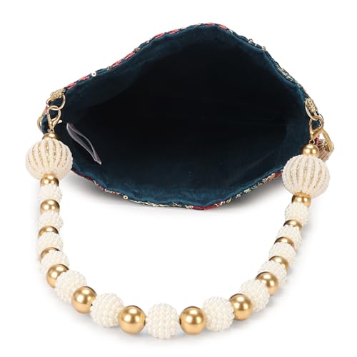 Image of LONGING TO BUY Indian Ethnic Pearls & Sequence Potli Bag for Women, Wedding Potli Bag and For Ethnic Wear