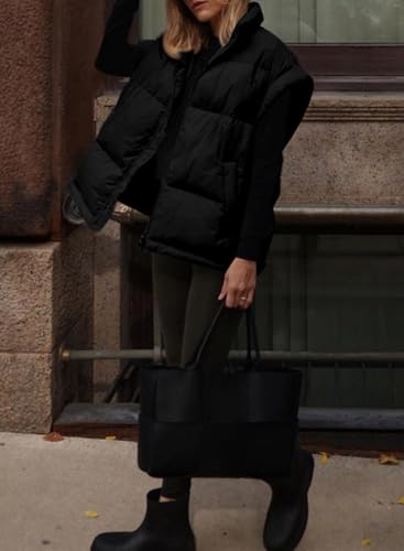 Dokotoo Women's Casual Winter Oversized Puffer Vest Stand Collar Flysleeve Insulated Padded Puffy Jackets Coat with Pockets3