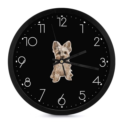 ヨークシャー・テリア ヨーキー 犬柄 掛け時計 おしゃれ 北欧 壁掛け時計 静音 自宅 寝室 部屋飾り 贈り物 インテリア 大数字 直径25cm 非電波 誕生日 プレゼント