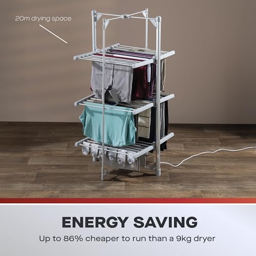 Daewoo Heated Clothes Airer, 3 Tier, White, 30KG Maximum Weight, Foldable, Portable - Image 3