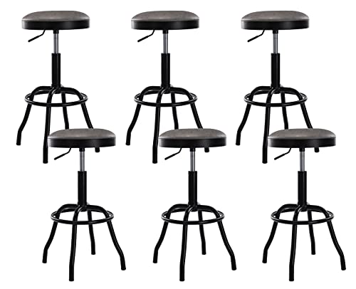 Shunzhi Adjustable Bar Stools Set Of 6 Swivel Industrial Padded Round Bar Chairs Pu Leather Backless Counter Stools For Kitchen Island/Dining Room/Home Bar/Pub/Bistro/Office, Grey 6Pcs #TOP4