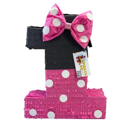 APINATA4U Pink & Black Number One Pinata with Bow, First Birthday Party Decorations and Gift, Gift for Her on 1st Birthday and Anniversary, Diy Themed Pinata for Celebration, 20X16X4 Inches