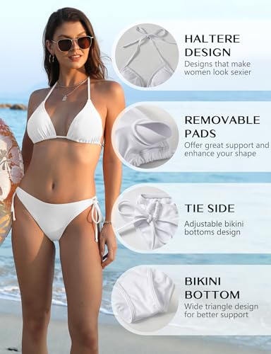 Image of Bikini Sets for Women Halter Triangle Two Piece Bathing Suit with Adjustable Straps and Tie Side Bottom
