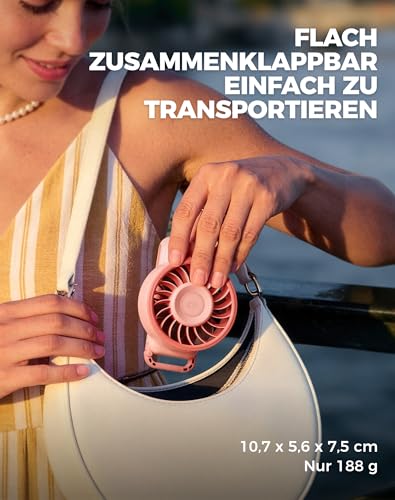 Diveblues - Handventilator Akku Aufladbar - 100 Stunfen Mini Ventilator Leistungsstarker Luftstrom mit Turbo-Technologie, 4 in 1 Tragbarer Ventilator 180° Faltbarer Bis zu 12 Stunden Kühlung 4