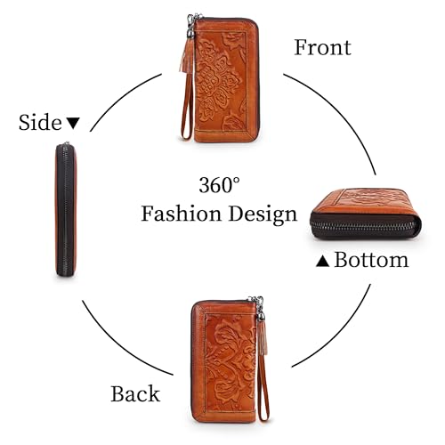 Wallet for Women Leather Large Capacity Credit Card Clutch With Hand Strap (Brown)2