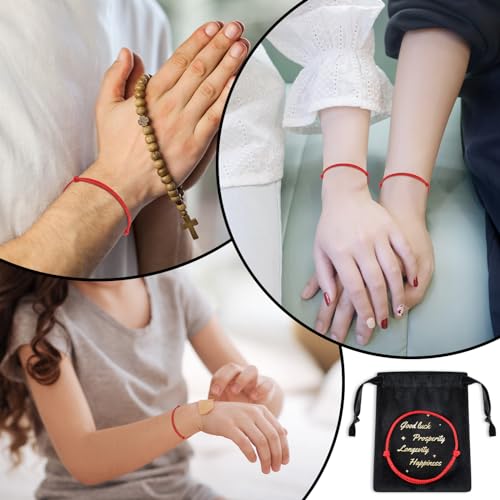 3 Pcs Kabbalah Red String Bracelet Handmade Red Cord Bracelet Adjustable String Amulet with 3 Pcs Velvet Jewelry Bags for Women Men for Protection, Evil Eye and Good Luck3