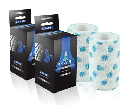 Image of A-TAPE Breathable Self Adhesive Cohesive Bandage for Humans & Pets (Dogs, Cats, Birds) -Sports, Wrap, Athletic, Non Woven First Aid Medical, Wrist, Swelling (10 cm X 4.5 mtr, Pack of 2) (Whitesmall Paw)