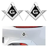 DXNQ 2 PCS Masonic Car Emblem, 2.6' Chrome Plated Masonic Emblem Auto Stickers for Freemasons, Metal Mason Square and Compasses Car Decals for Most Vehicles, Car Accessories (Silver&Black)