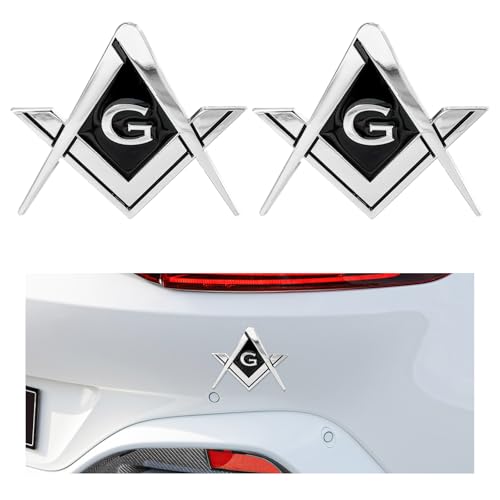 Image of DXNQ 2 PCS Masonic Car Emblem, 2.6 inch Chrome Plated Masonic Emblem Auto Stickers for Freemasons, Metal Mason Square and Compasses Car Decals for Most Vehicles, Car Accessories (Silver&Black)