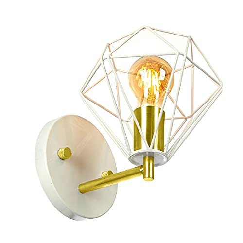 Arandela Luminária Diamante Aramado Branco com Dourado