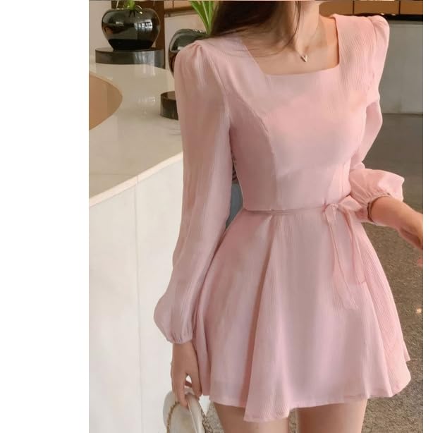 Square Neck Elegant Dress for Tall Women Puff Skirt Dress with Asymmetrical Design4