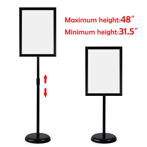 Klvied Heavy Duty Pedestal Poster Sign Stand, Adjustable Aluminum 11" X 17" Floor Standing Sign Holder For Both Vertical And Horizontal View, Black #TOP2