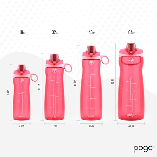 Image of Pogo 64oz Plastic Water Bottle with Leak-Proof Chug Lid and Carry Handle, Reusable, BPA Free, Capacity Markings, Dishwasher Safe, Perfect for Travel, School, Outdoors, and Gym, Pink