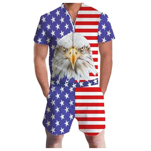 Goodstoworld Mens American Flag Rompers 4th of July Overalls Male USA Patriotic Jumpsuits One Piece Playsuit Party Suit Shorts Independence Day Outfits Shirt X-Large