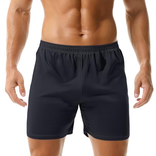 Generisch Pantalones cortos de algodón para hombre, pantalones cortos para hombre, cómodos pantalones de pijama con puños, pantalones de dormir transpirables, ropa de dormir holgada, pantalones de