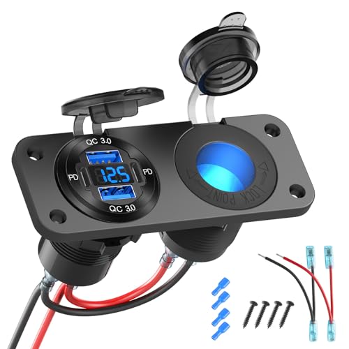 2イン1 4ポート 12V USBコンセント アルミニウム充電器と150Wライト付きシガレットライターソケット DIYパネル 車 ボート 船舶 RV用の商品画像（Amazon）