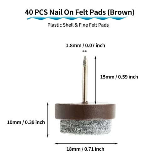 Qjaiune 40 Pcs Nail On Felt Pads For Chair Legs, 18Mm Furniture Glides Chair Feet Protectors, Nail Furniture Sliders Table Felt Feet Plastic Chair Glides For Wood Floors (Brown) #TOP3
