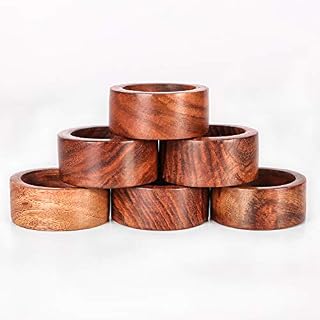 Shalinindia Handmade Wood Napkin Ring Set With 6 Napkin Rings - Artisan Crafted