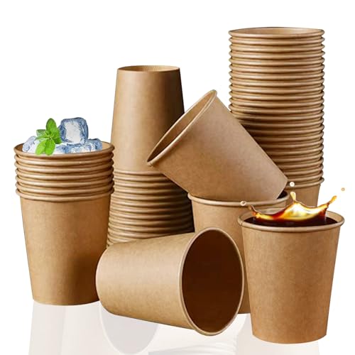 Rliocvhe 50 Vasos Cafe Desechables 250ml,Vasos de Cartón Kraft,Apto bebidas Calientes y Frias,Ideal para Café, Té y Bebidas Refrescantes