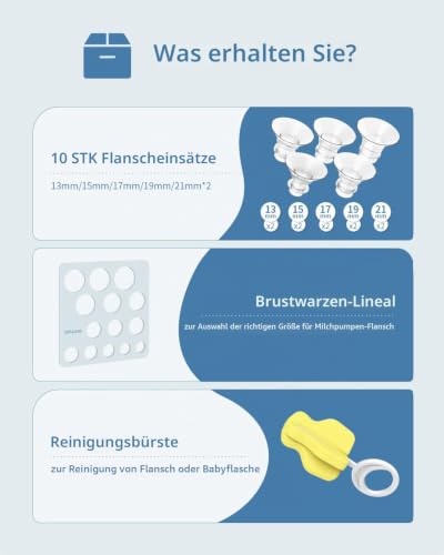 10 Stück Flansch-Einsätze 13/15/17/19/21mm, kompatibel mit Momcozy/Medela/KISSBOBO/Nuliie/Elvie/ANWIKE… – Ansicht 3