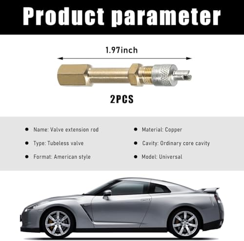 Image of Valve Stem Extension, 50mm /1.97 inch Heavy-Duty Brass Tire Adapter with Straight Bore Design, Universal Fit for Car /Truck /Motorcycle /Bike /Mower /Scooter, Air Inflation Extender Kit (2-Pack)
