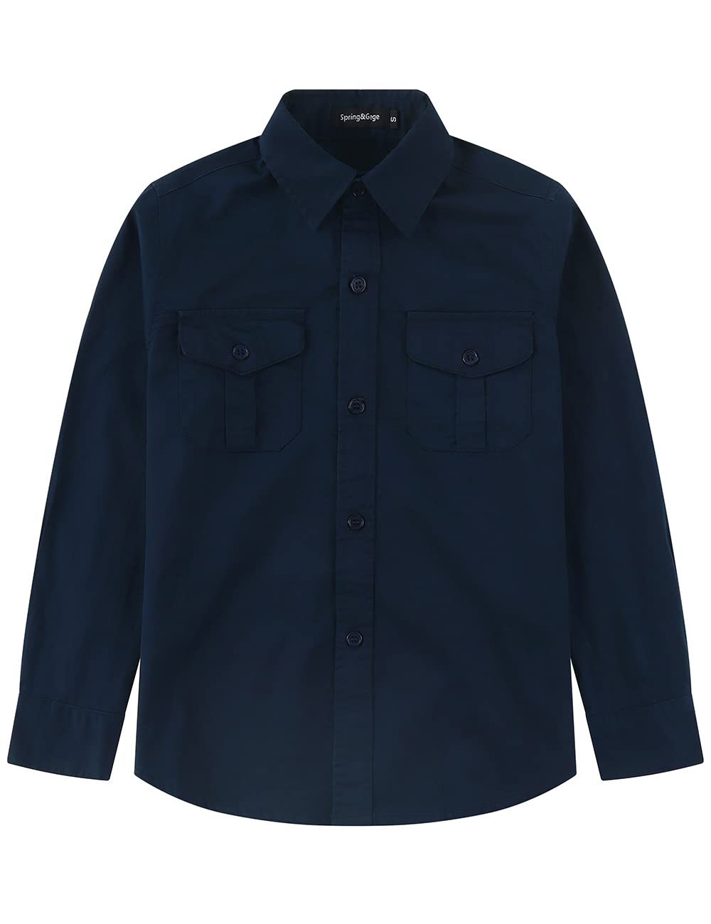 Spring&Gege Camisas de manga larga con botones de algodón tejido dos bolsillos camisas para niños